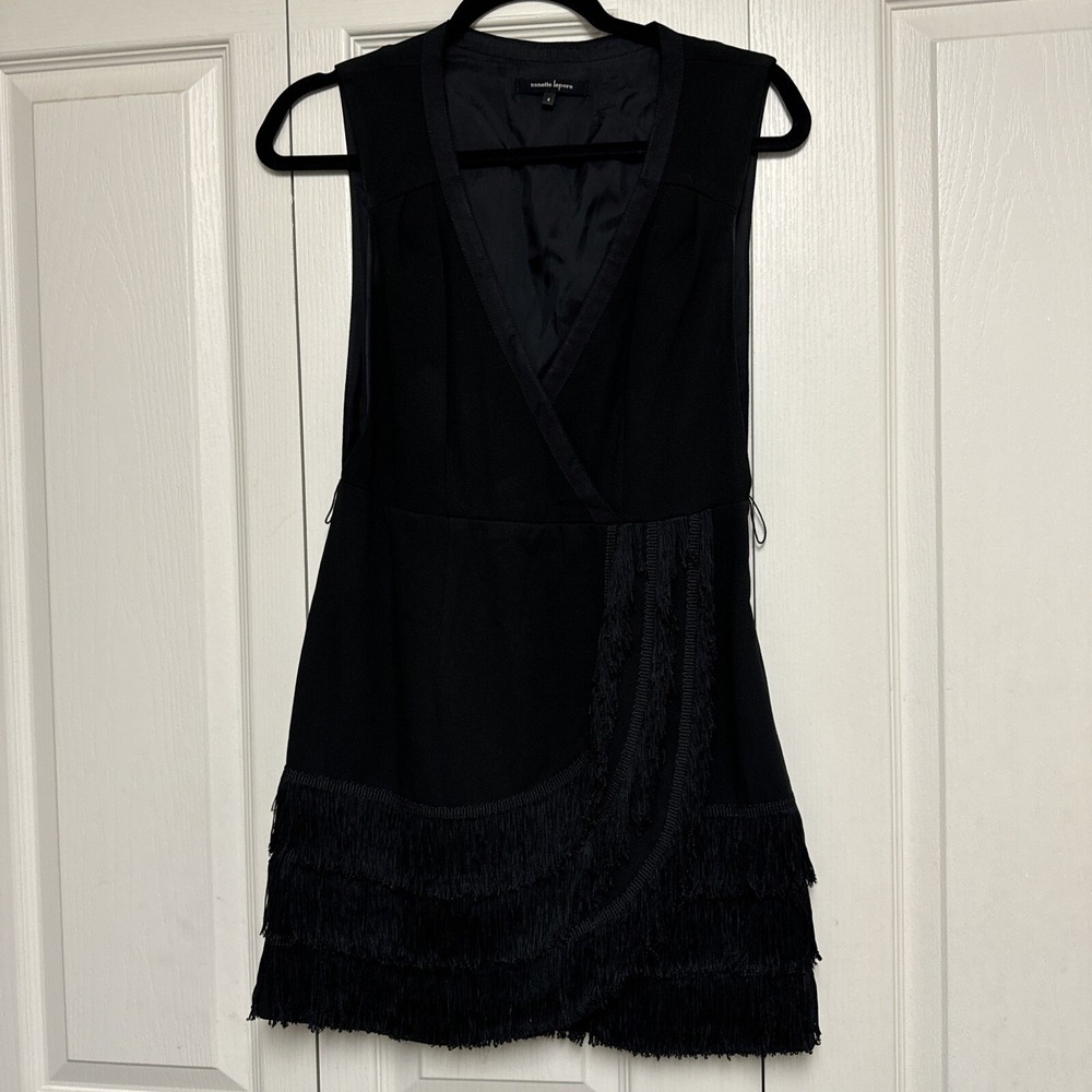 Nanette Lepore Women's 4 Sleeveless Nefertiti Fringe Trim Wrap Cocktail Mini EUC